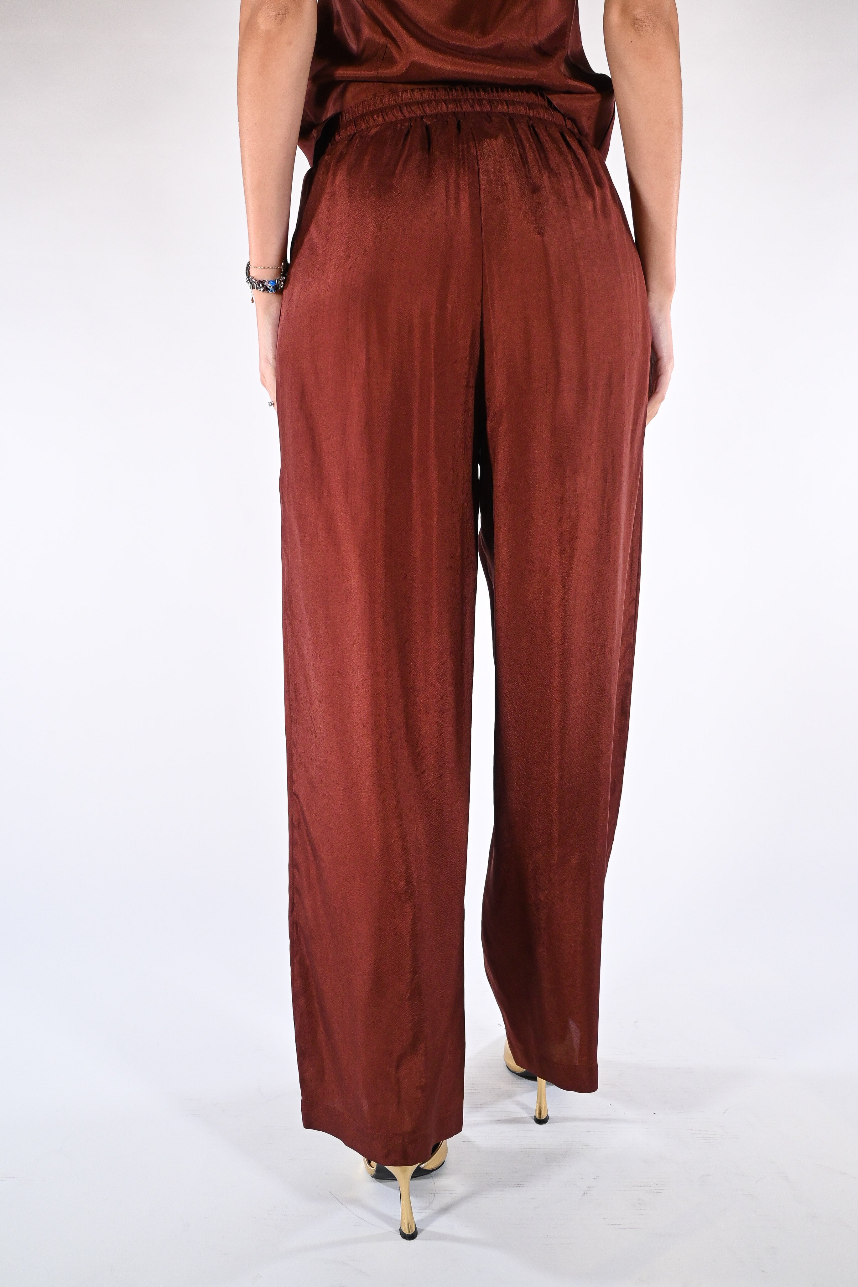 Pantaloni Palazzo Satinati  Ruggine - Wu side