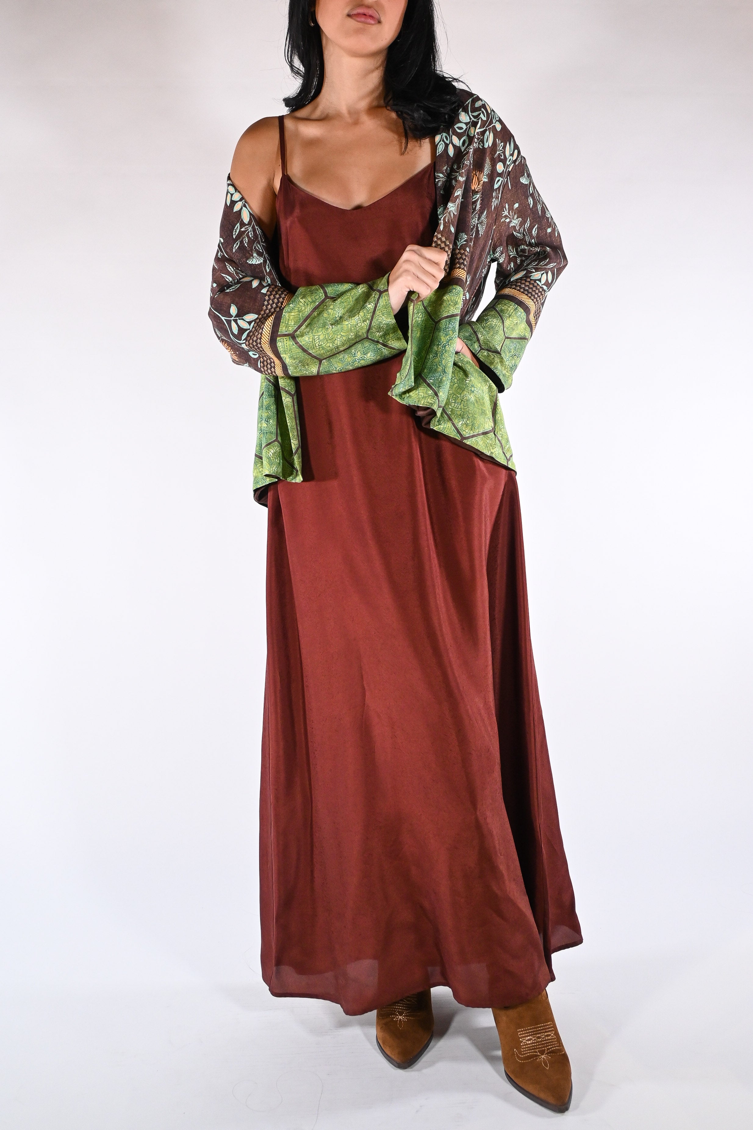 Slip Dress Lungo Satinato – Ruggine - Wu side