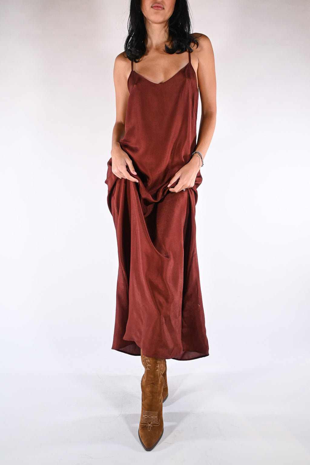 Slip Dress Lungo Satinato – Ruggine - Wu side