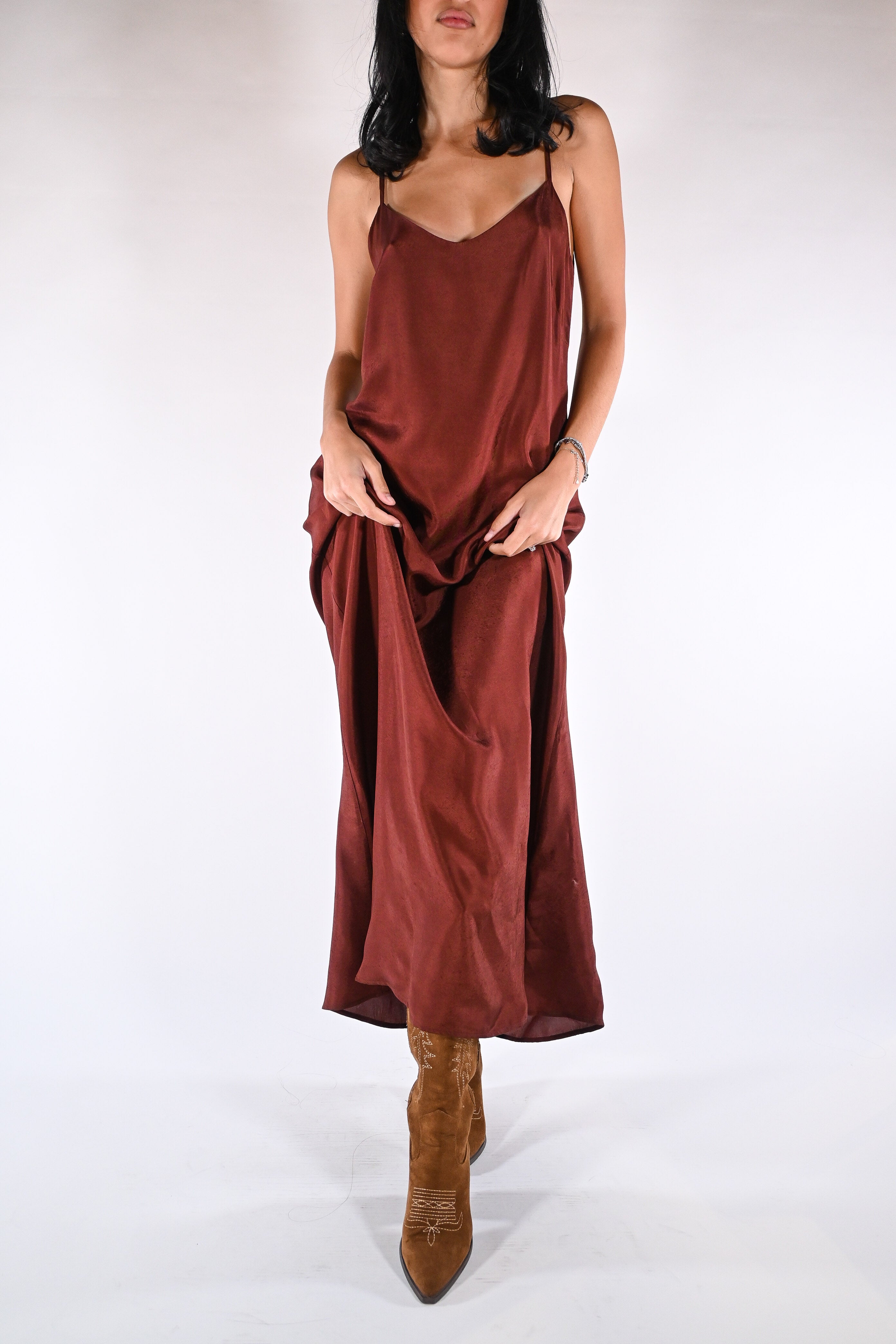 Slip Dress Lungo Satinato – Ruggine - Wu side