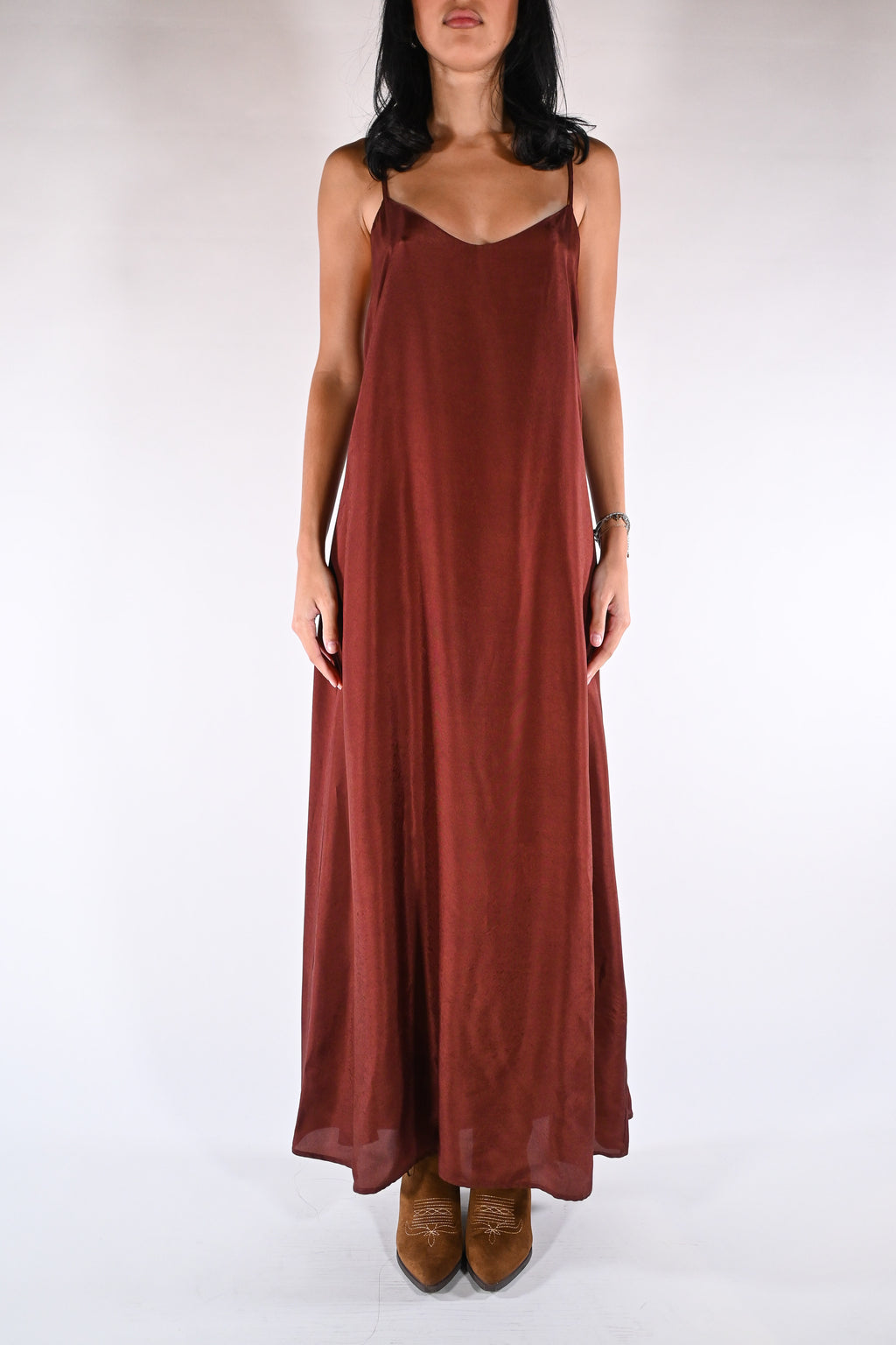 Slip Dress Lungo Satinato – Ruggine - Wu side