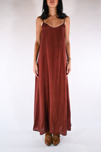 Slip Dress Lungo Satinato – Ruggine - Wu side