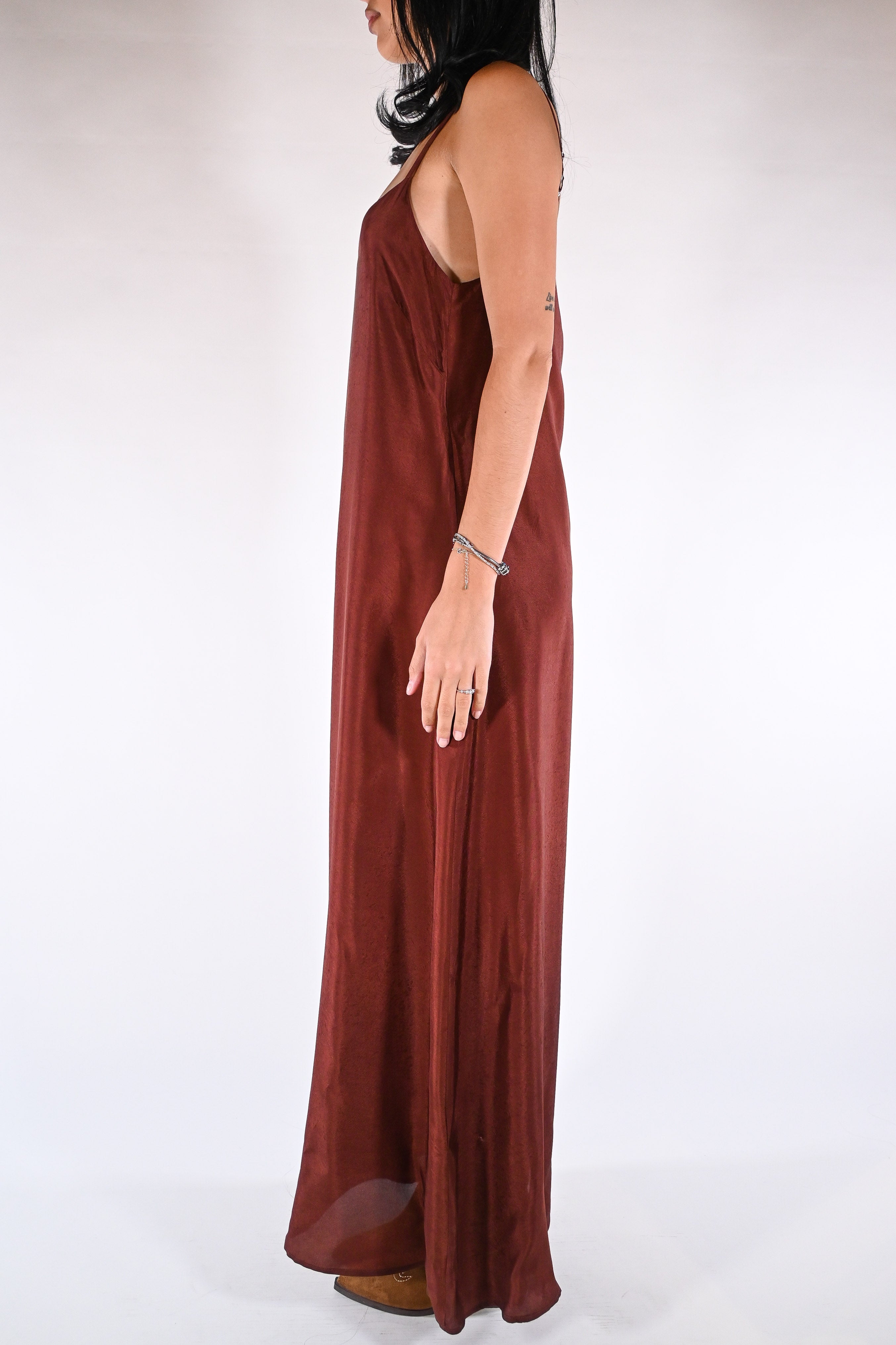 Slip Dress Lungo Satinato – Ruggine - Wu side