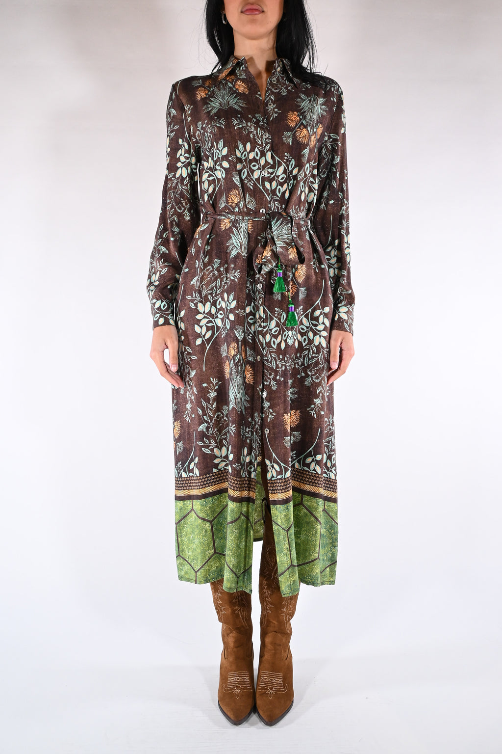 Chemissier Lungo Marrone e Verde Bosco - Wu side