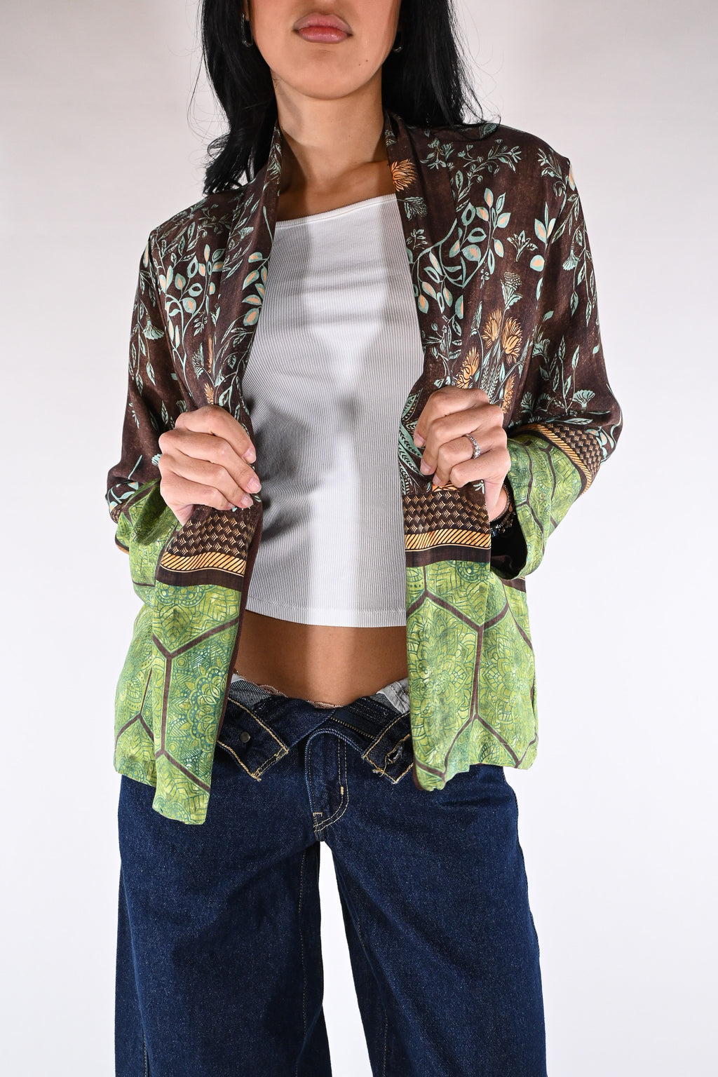 Kimono Corto  Marrone e Verde Bosco - Wu side