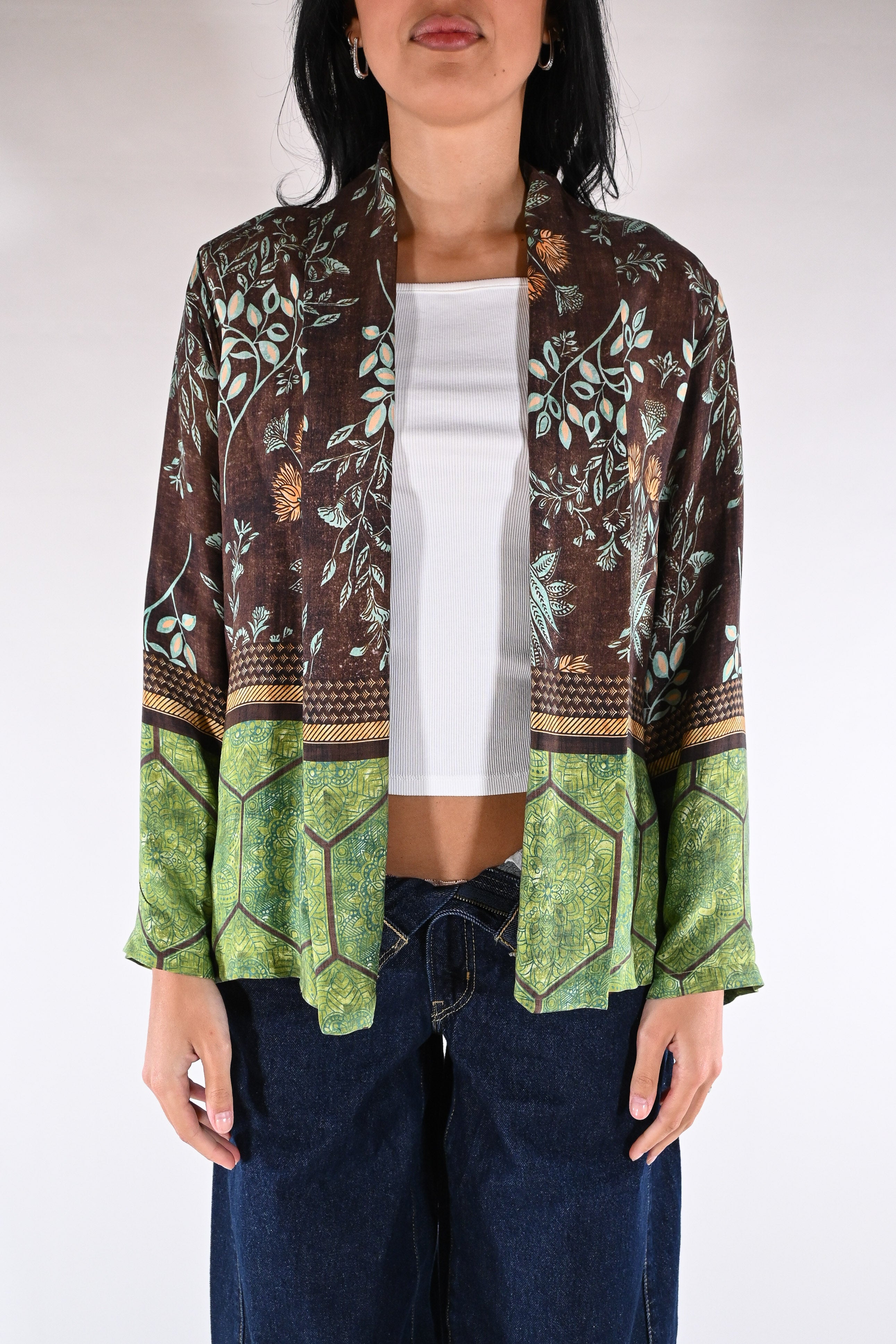 Kimono Corto  Marrone e Verde Bosco - Wu side