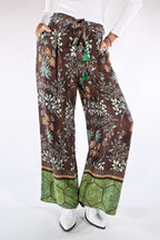 Pantaloni Palazzo  Marrone e Verde Bosco - Wu side
