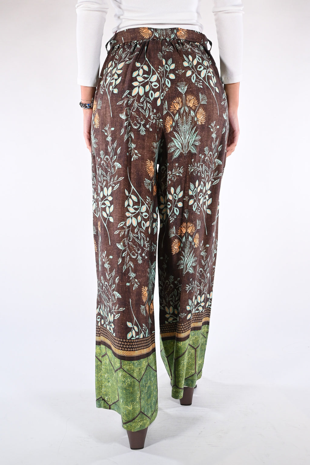 Pantaloni Palazzo  Marrone e Verde Bosco - Wu side