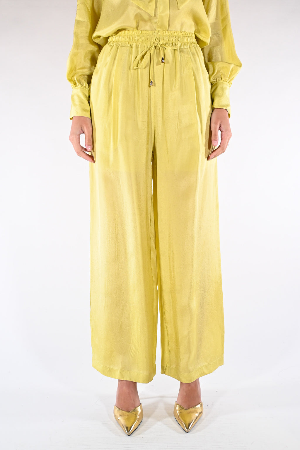Pantaloni Palazzo Satinati – Giallo - Wu side