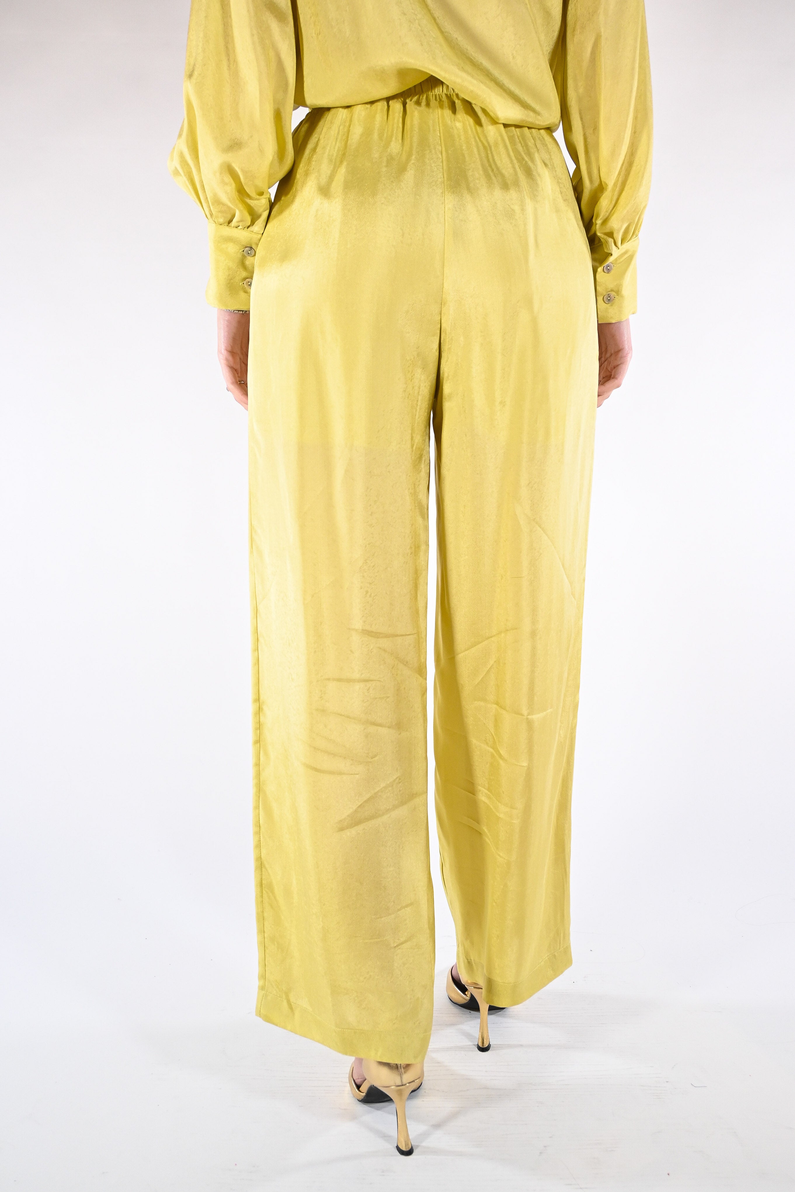 Pantaloni Palazzo Satinati – Giallo - Wu side