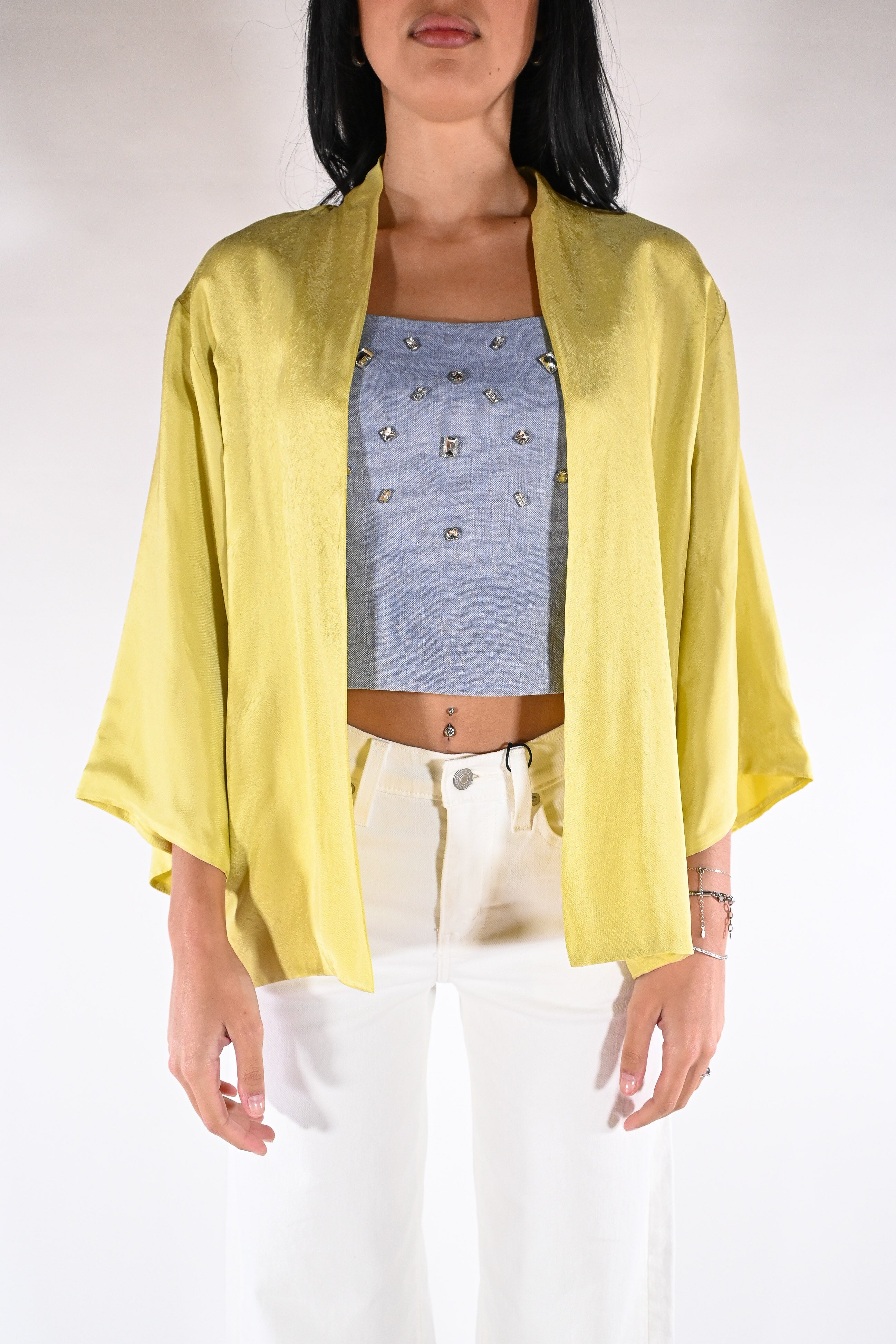 Kimono Corto Satinato – Giallo -Wu side