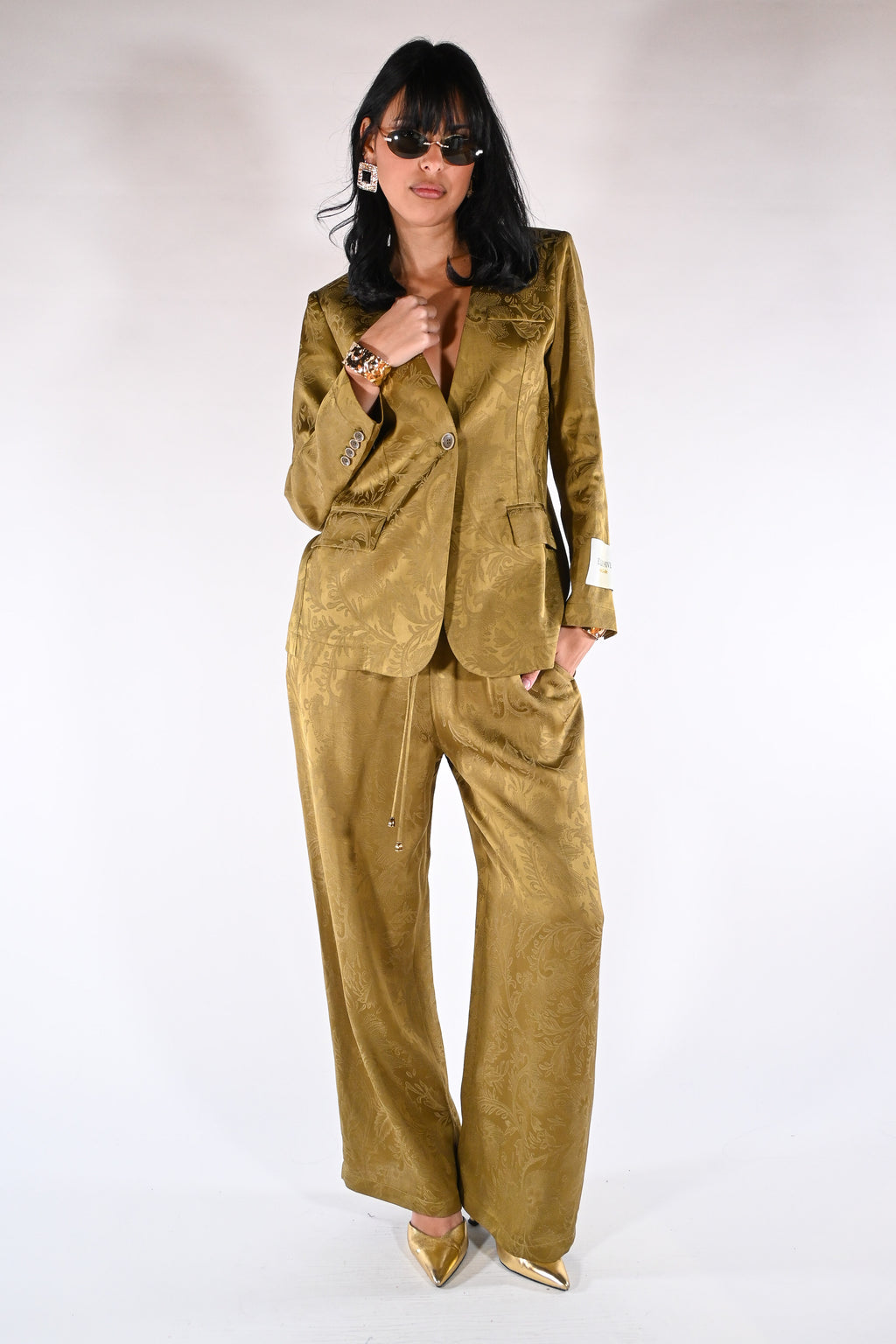 Giacca monopetto in jacquard senape - Wu side