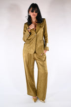 Pantalone wide-leg in jacquard senape - Wu side