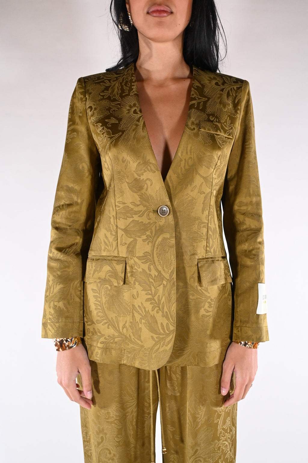 Giacca monopetto in jacquard senape - Wu side