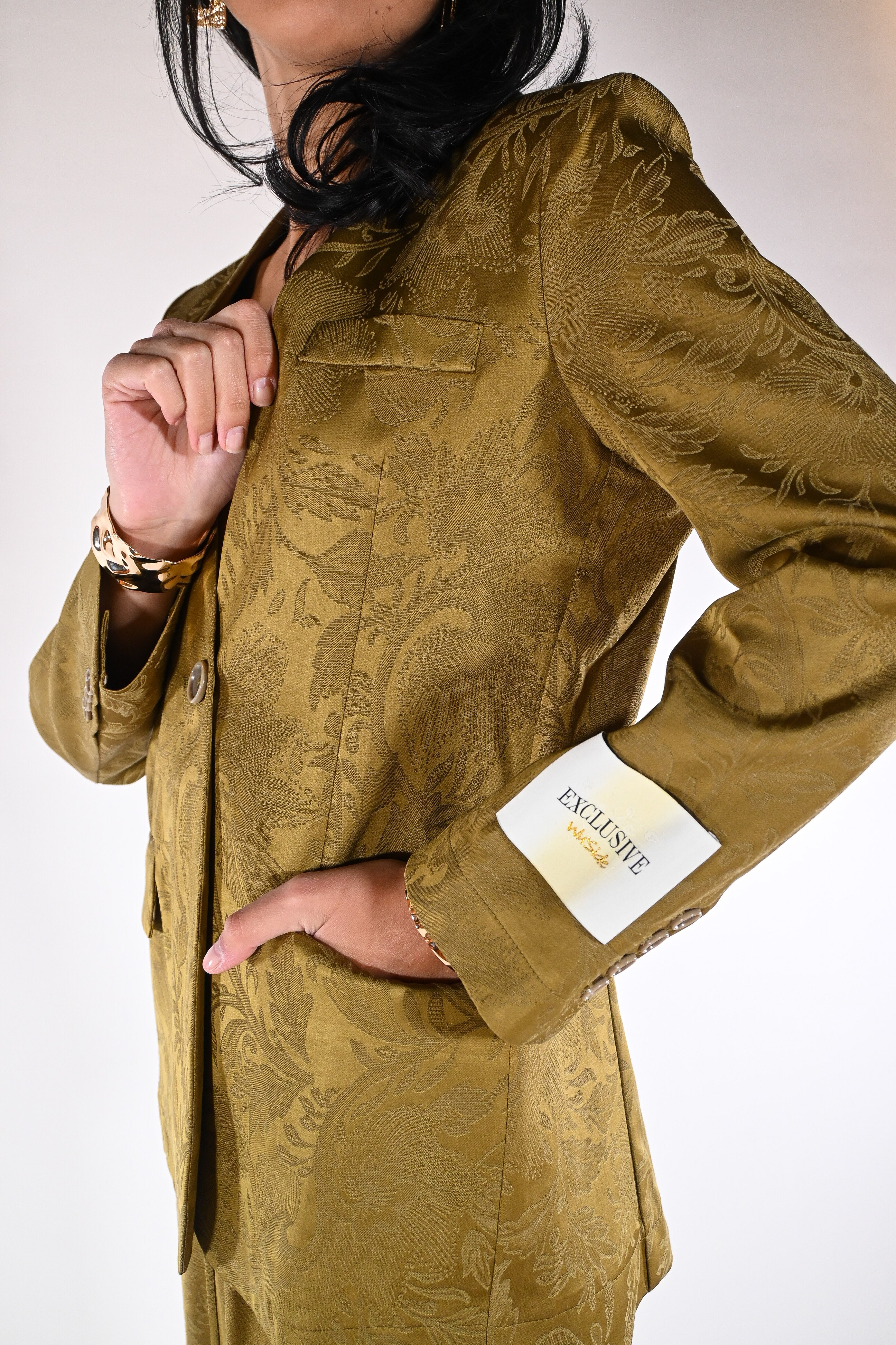 Giacca monopetto in jacquard senape - Wu side