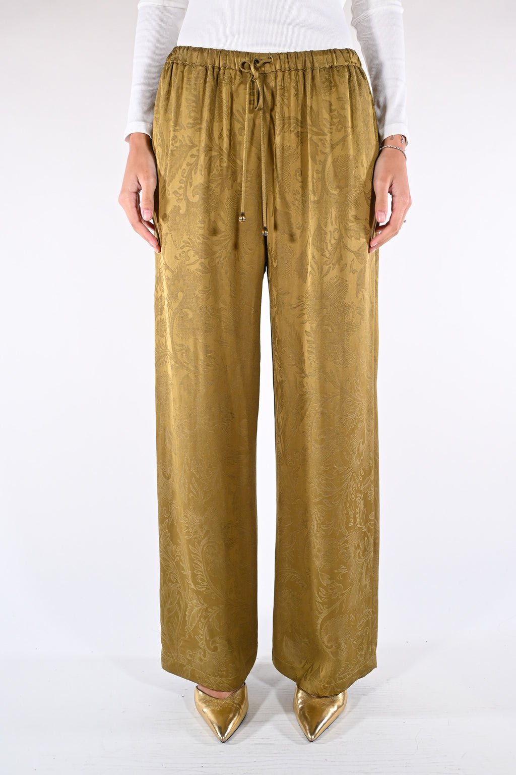 Pantalone wide-leg in jacquard senape - Wu side