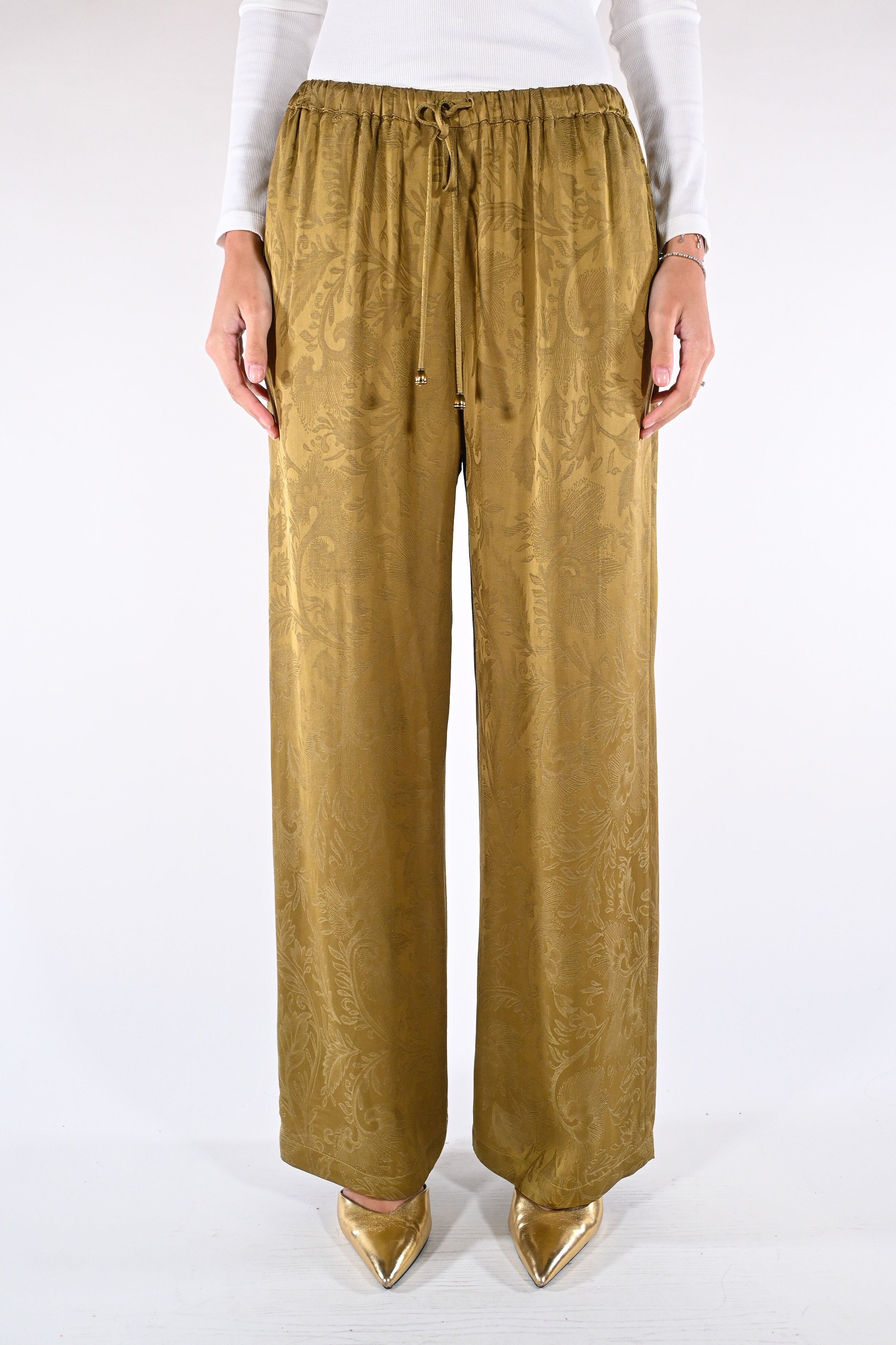 Pantalone wide-leg in jacquard senape - Wu side