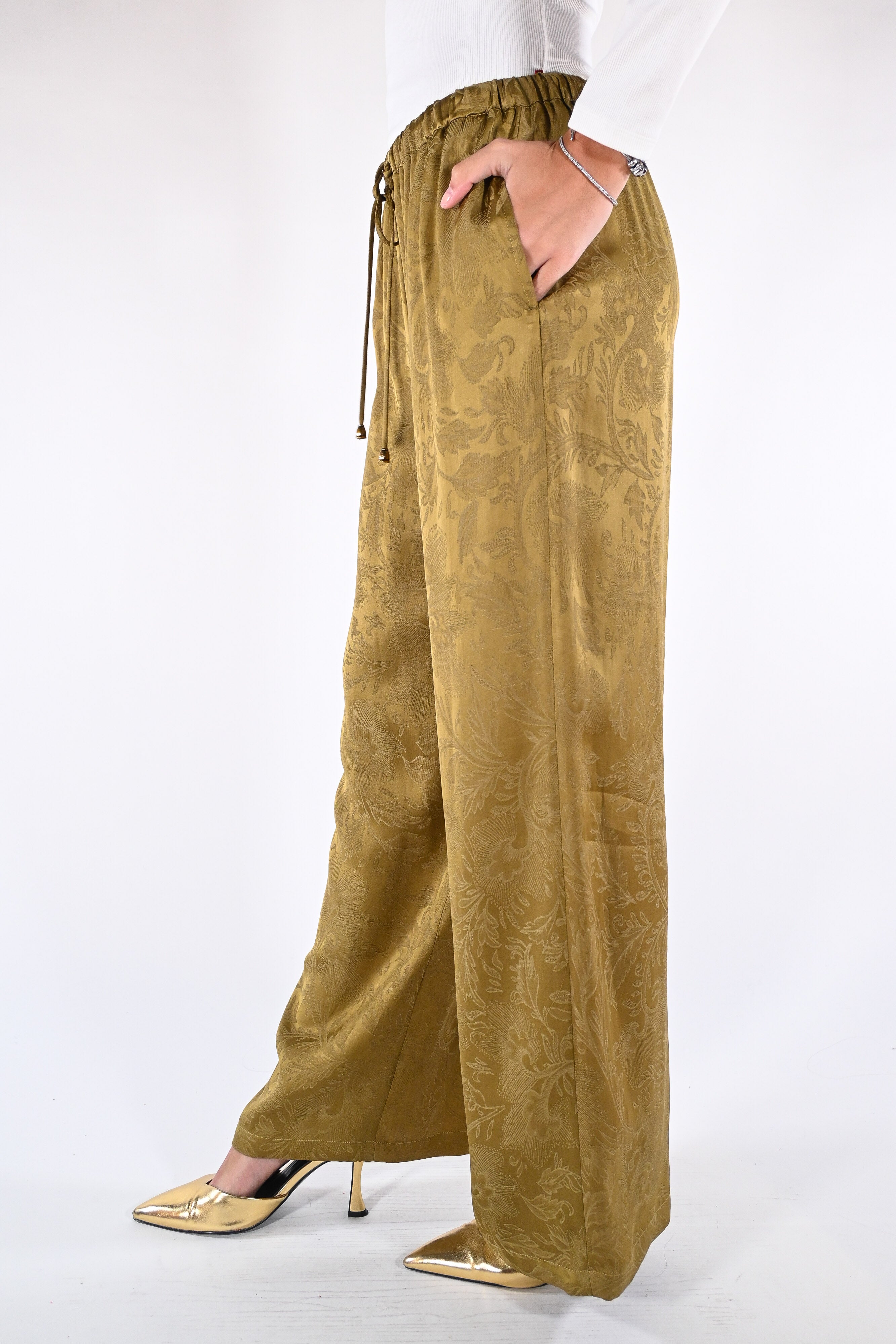 Pantalone wide-leg in jacquard senape - Wu side