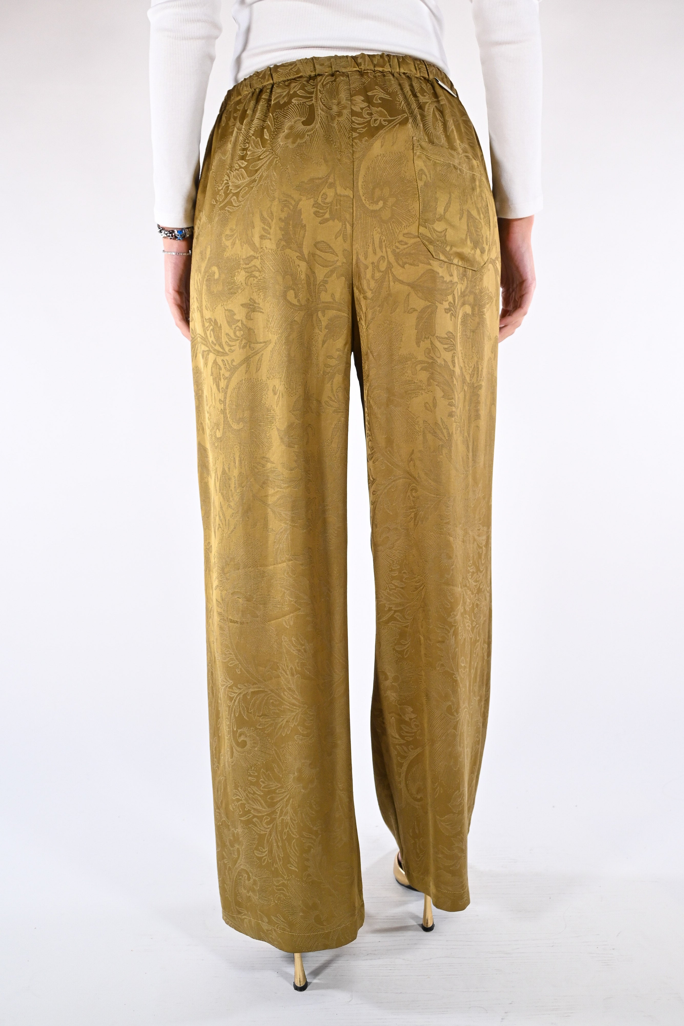 Pantalone wide-leg in jacquard senape - Wu side