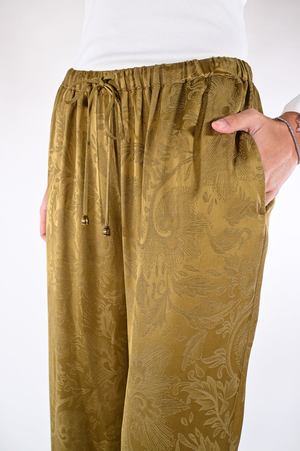 Pantalone wide-leg in jacquard senape - Wu side