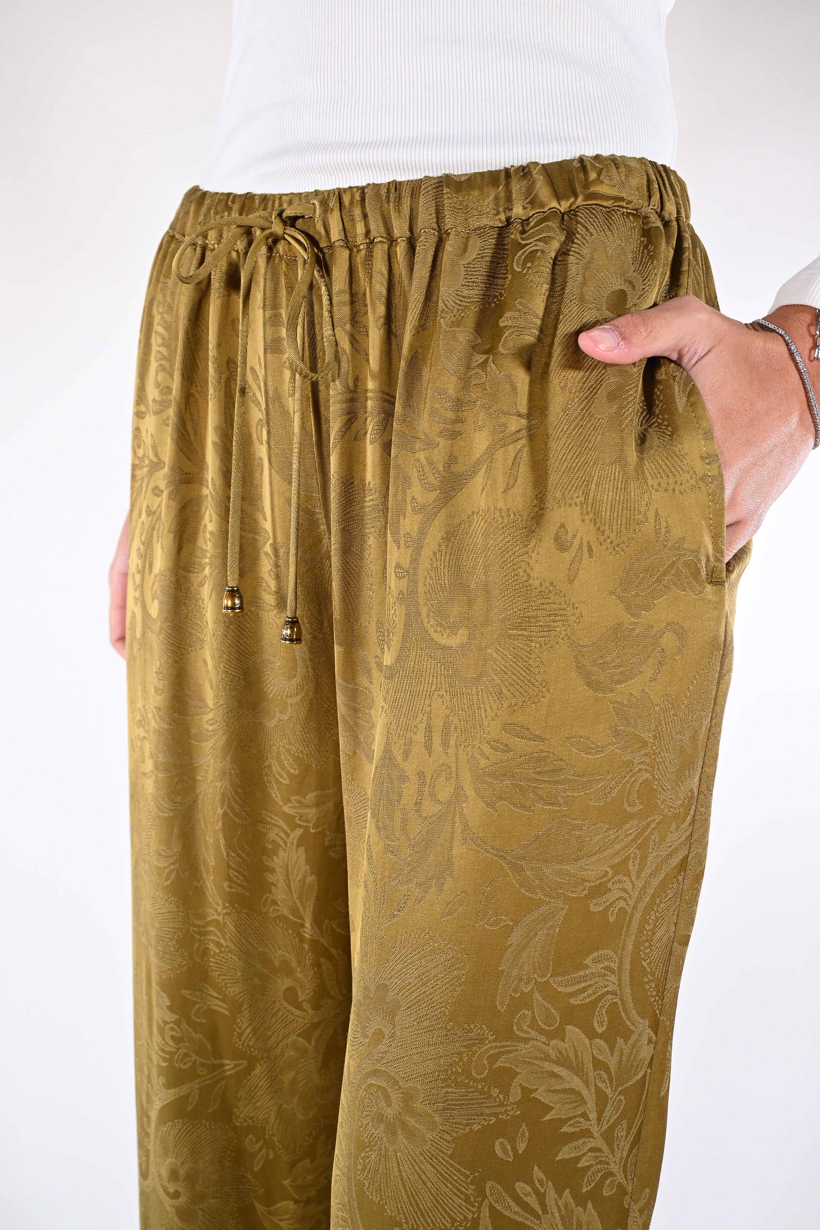 Pantalone wide-leg in jacquard senape - Wu side