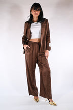 Pantalone wide-leg in jacquard marrone - Wu side