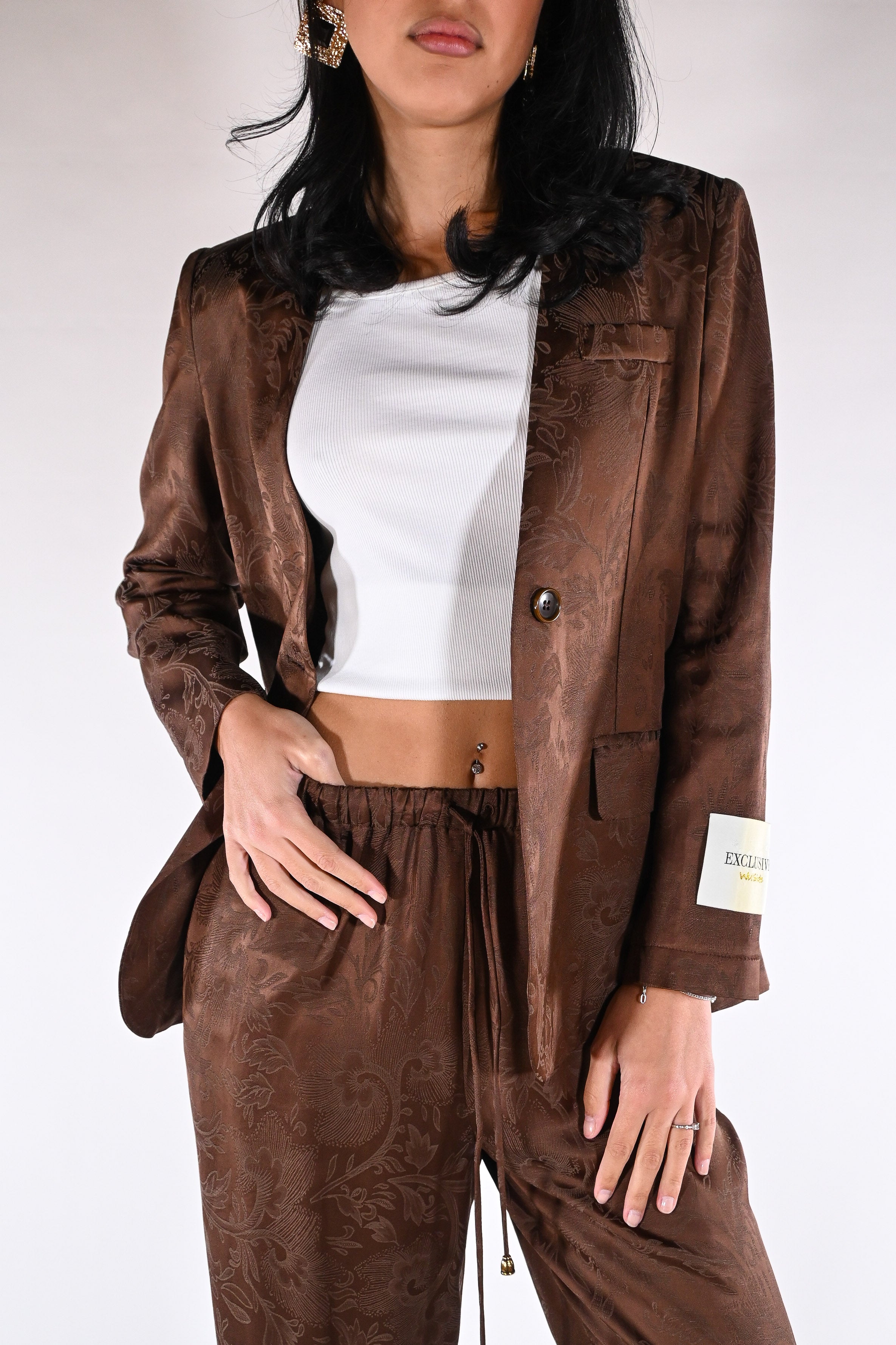 Giacca monopetto in jacquard marrone - Wu side