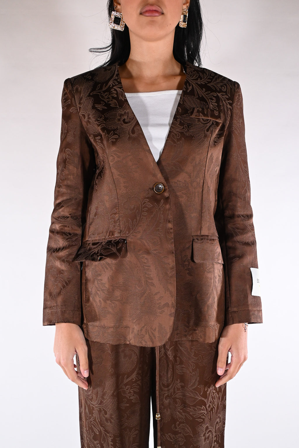 Giacca monopetto in jacquard marrone - Wu side