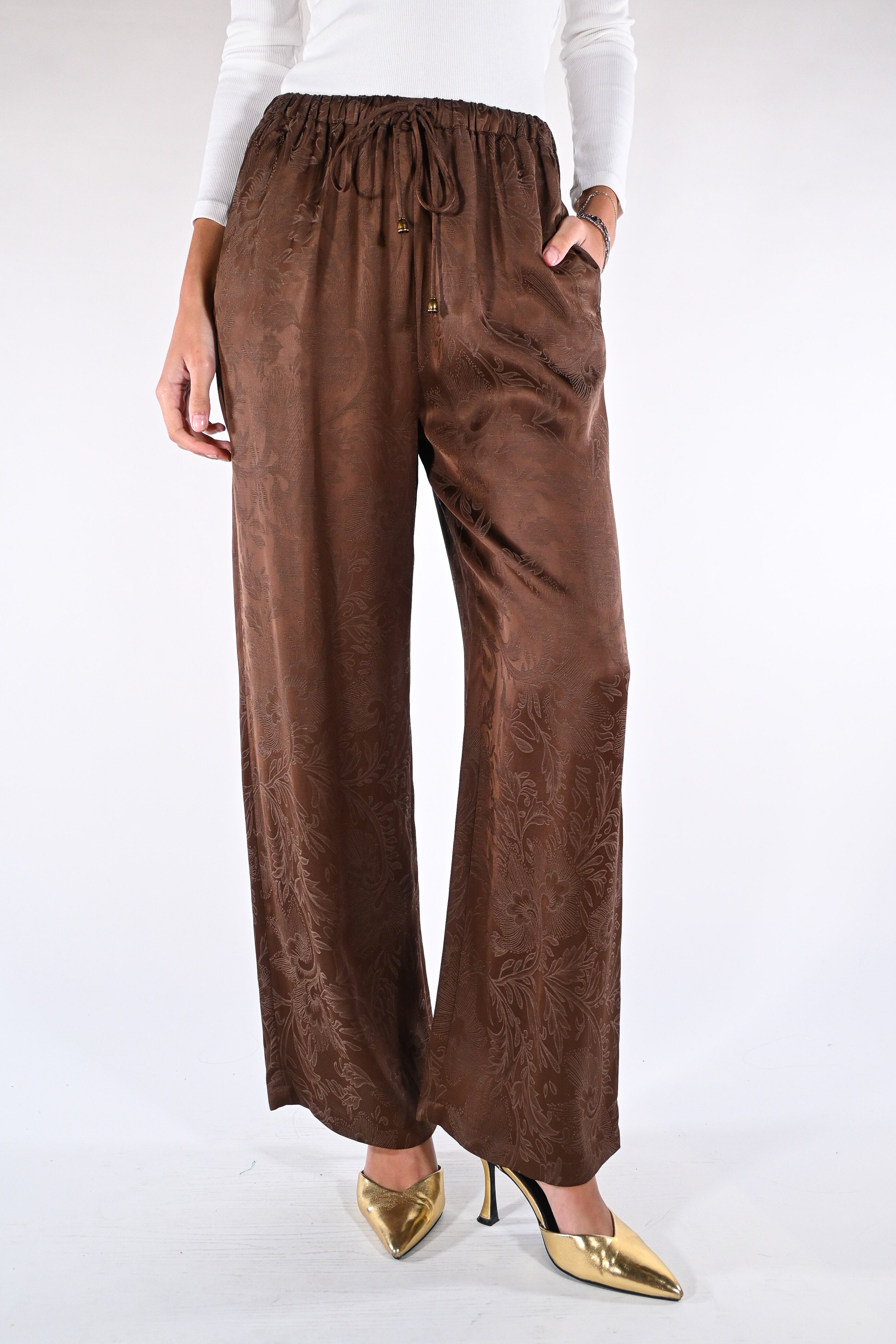 Pantalone wide-leg in jacquard marrone - Wu side
