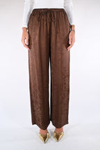 Pantalone wide-leg in jacquard marrone - Wu side