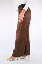 Pantalone wide-leg in jacquard marrone - Wu side