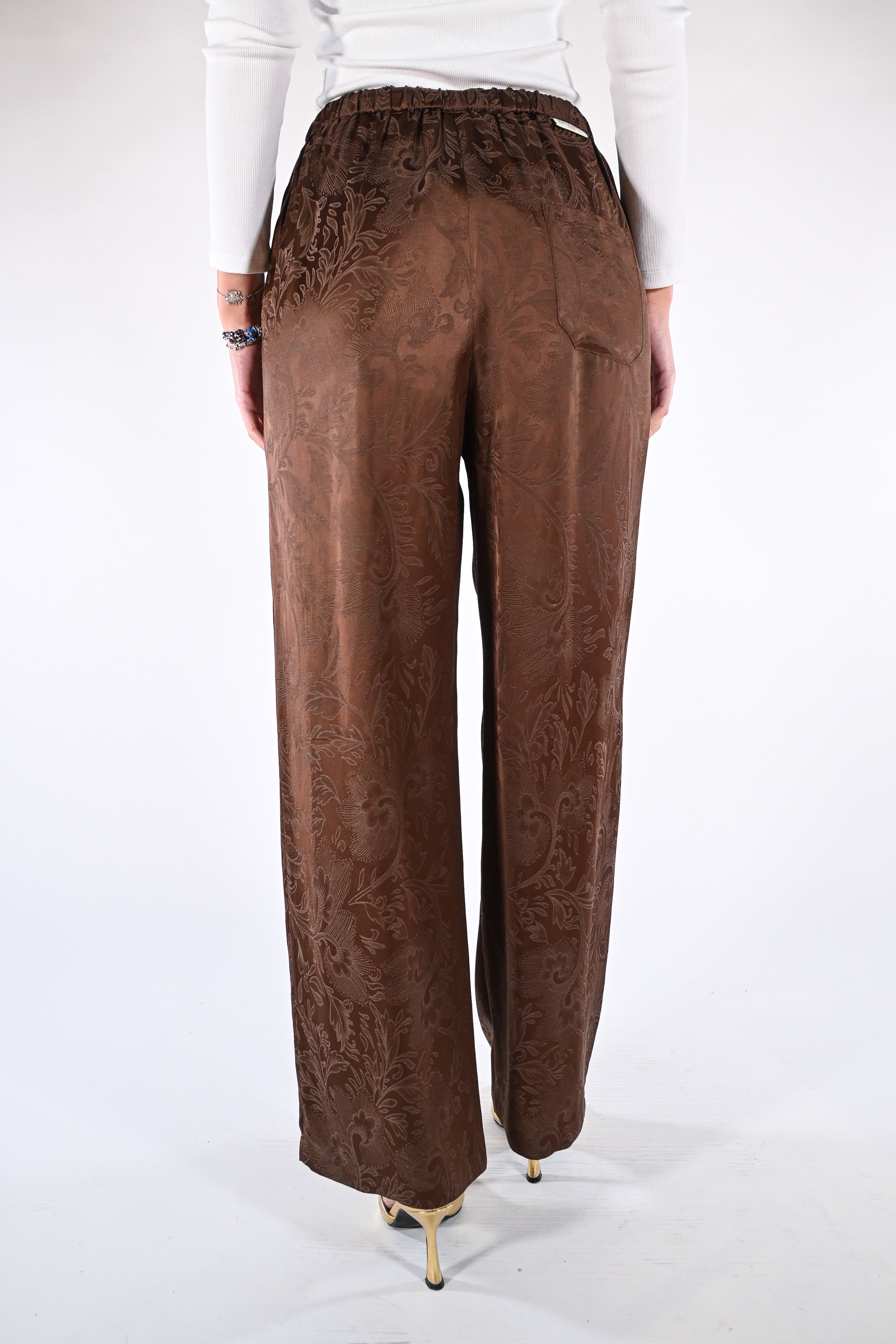 Pantalone wide-leg in jacquard marrone - Wu side
