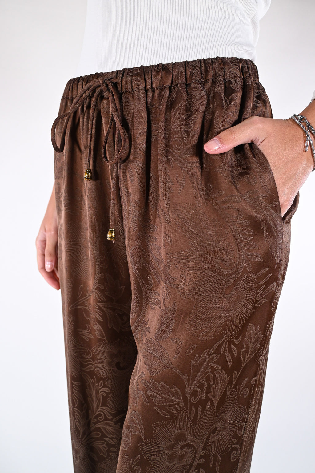Pantalone wide-leg in jacquard marrone - Wu side