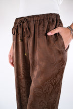 Pantalone wide-leg in jacquard marrone - Wu side