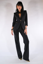 Pantaloni in doppio crêpe stretch con logo ricamato - Elisabetta Franchi