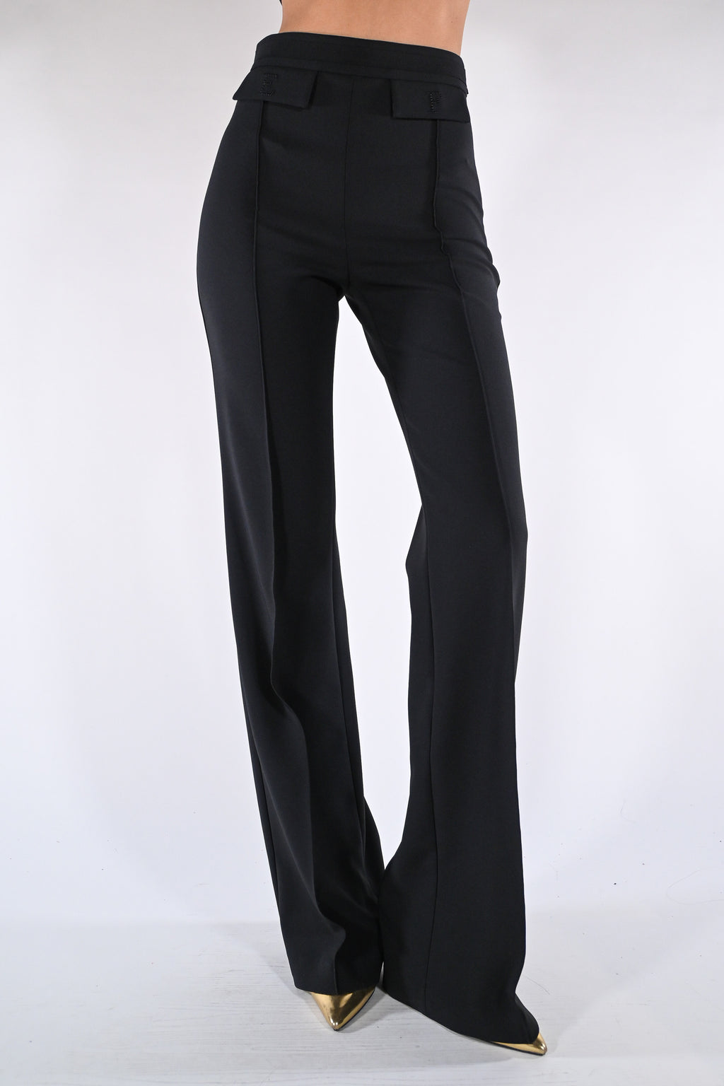 Pantaloni in doppio crêpe stretch con logo ricamato - Elisabetta Franchi