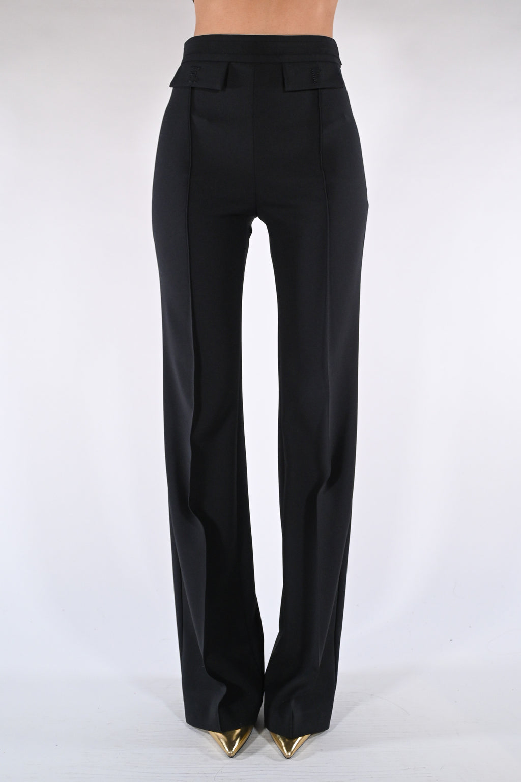 Pantaloni in doppio crêpe stretch con logo ricamato - Elisabetta Franchi