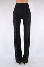 Pantaloni in doppio crêpe stretch con logo ricamato - Elisabetta Franchi