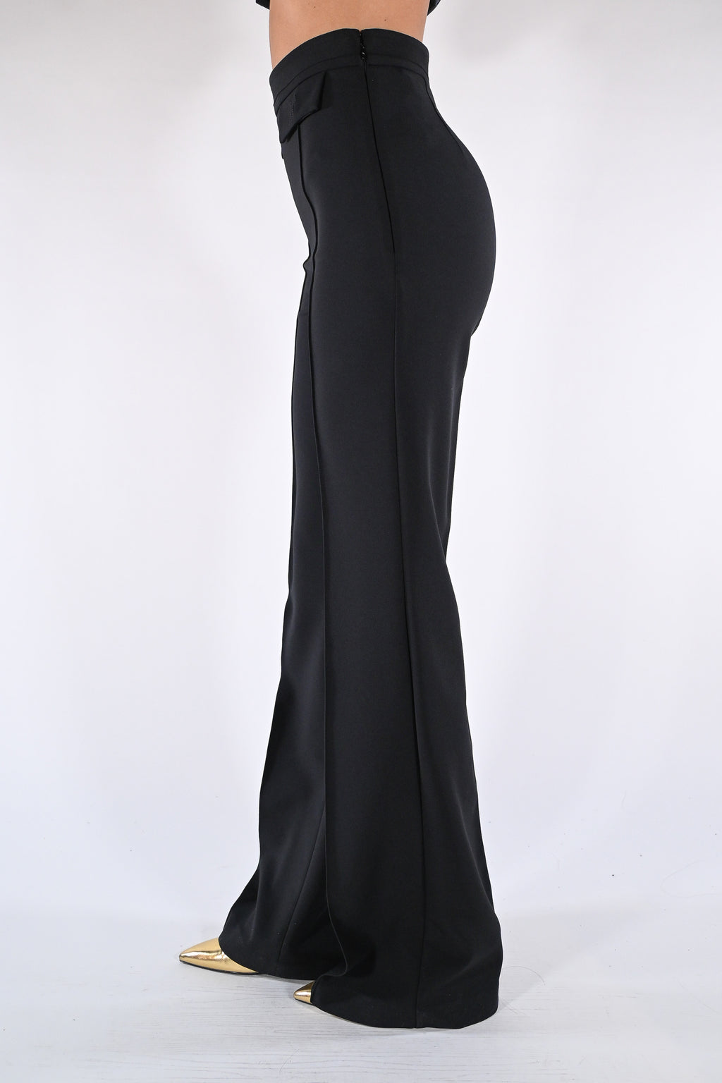 Pantaloni in doppio crêpe stretch con logo ricamato - Elisabetta Franchi