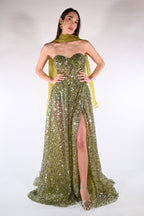 Abito con paillettes verde oliva - Berti Mode Collection