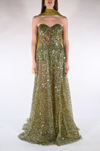 Abito con paillettes verde oliva - Berti Mode Collection