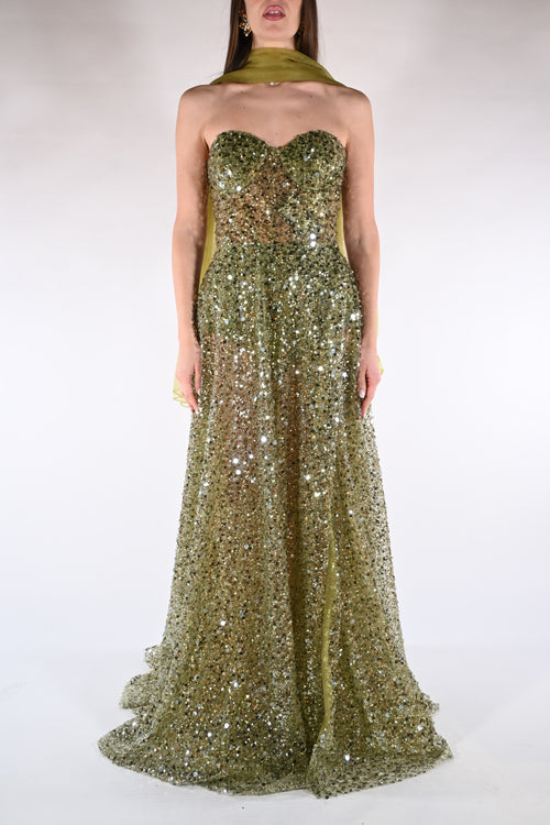 Abito con paillettes verde oliva - Berti Mode Collection