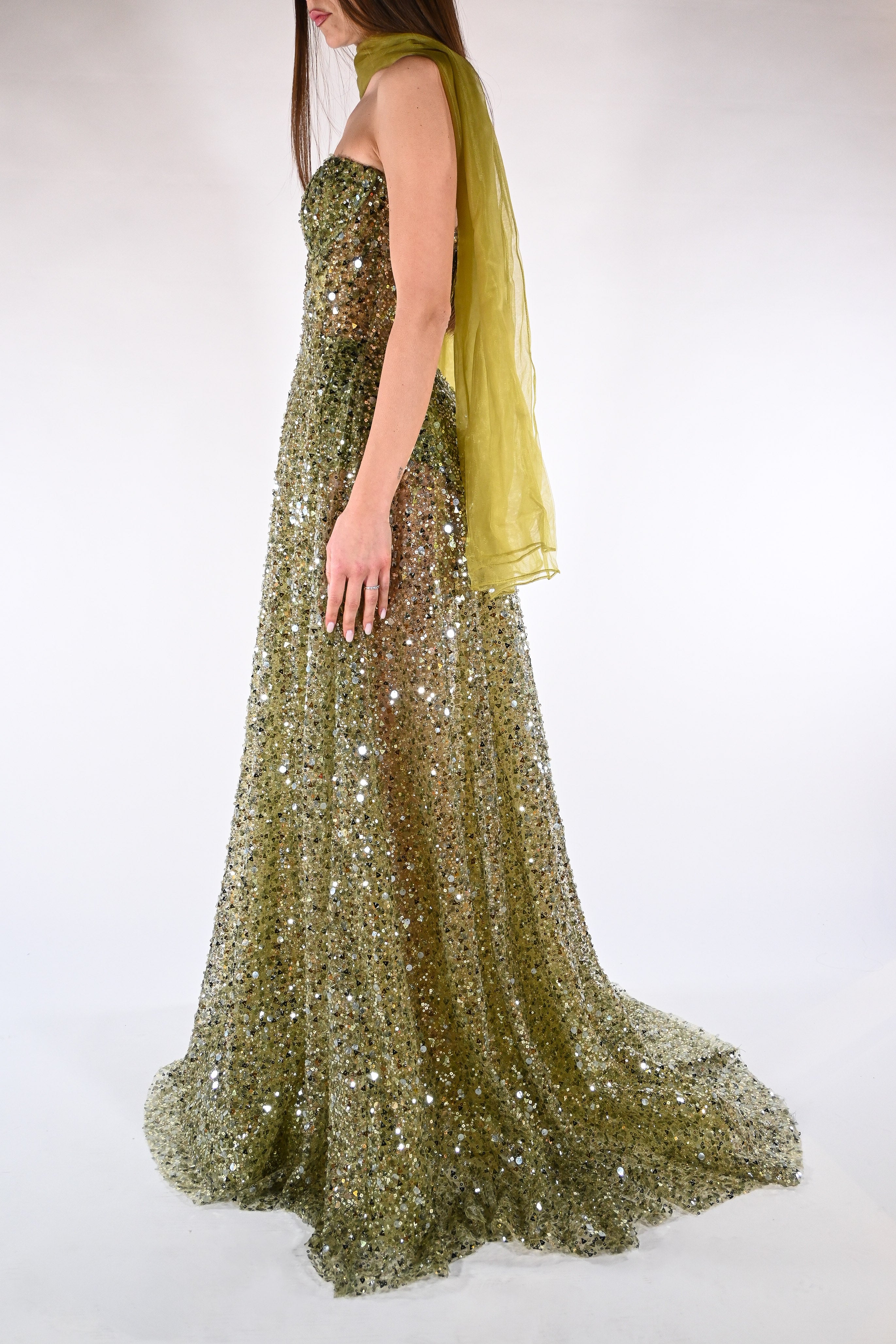 Abito con paillettes verde oliva - Berti Mode Collection