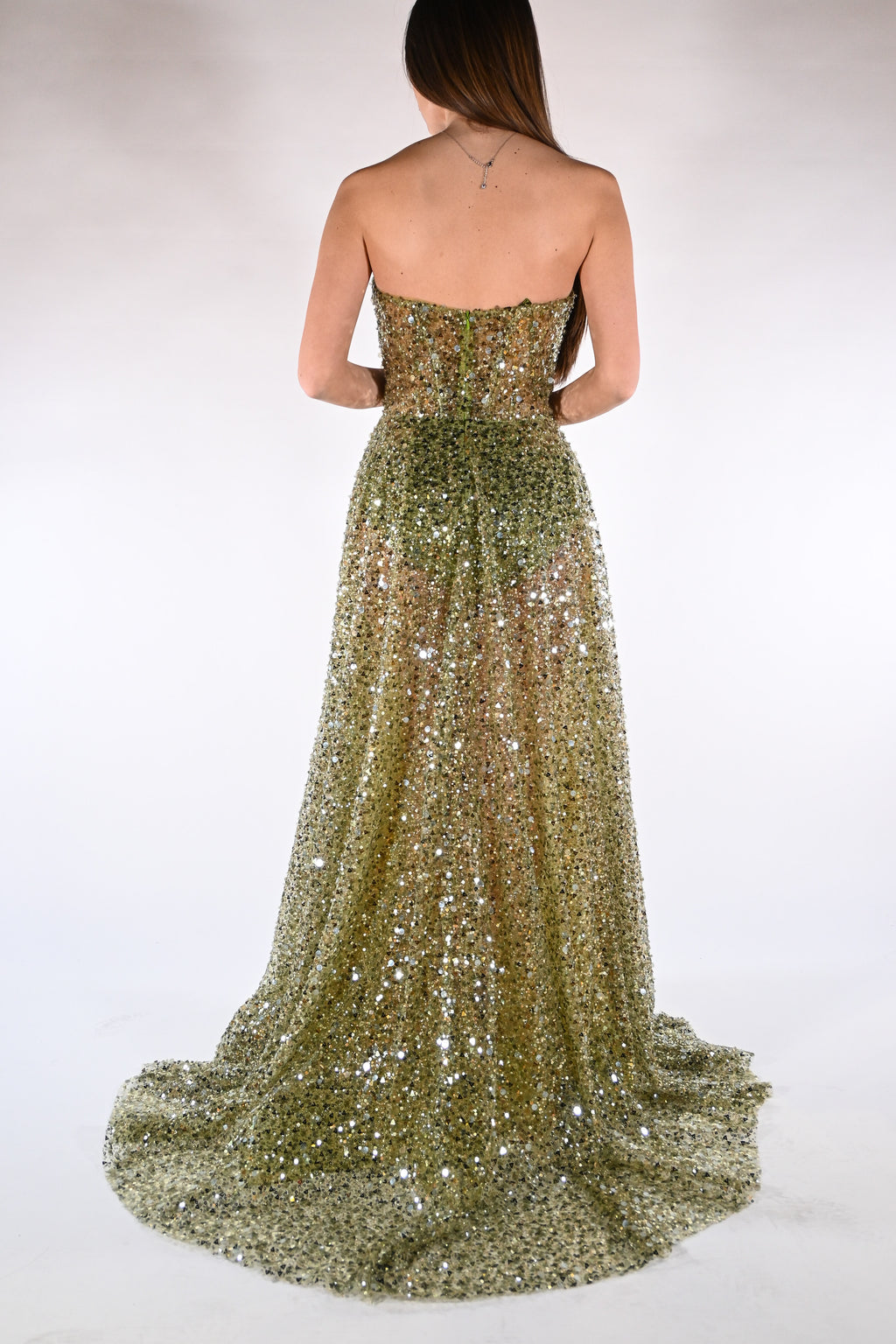 Abito con paillettes verde oliva - Berti Mode Collection