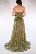 Abito con paillettes verde oliva - Berti Mode Collection