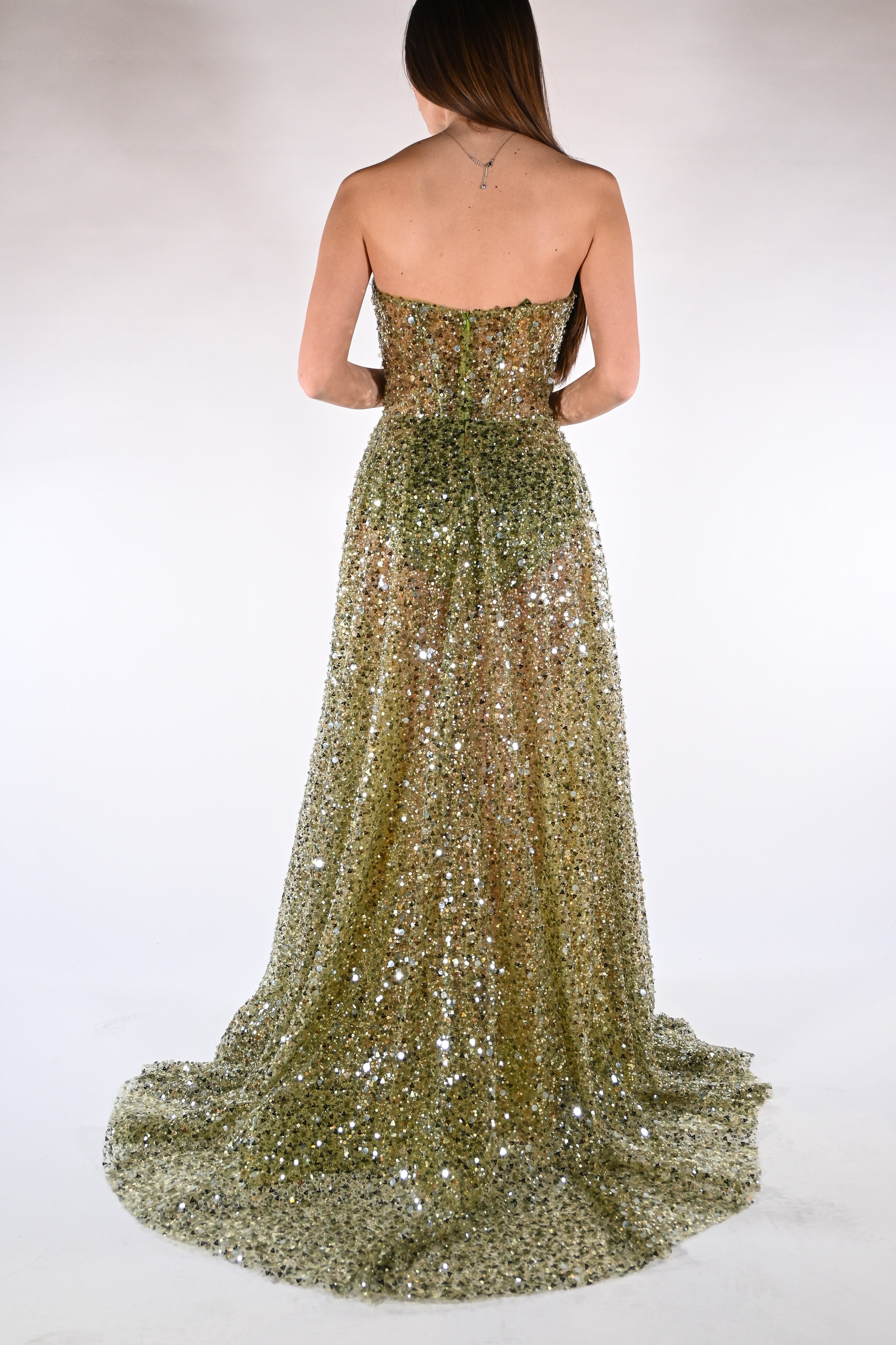 Abito con paillettes verde oliva - Berti Mode Collection