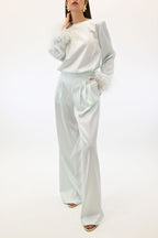 Twinset blusa con piume color acqua