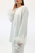 Twinset blusa con piume color acqua