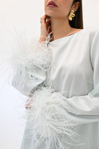 Twinset blusa con piume color acqua