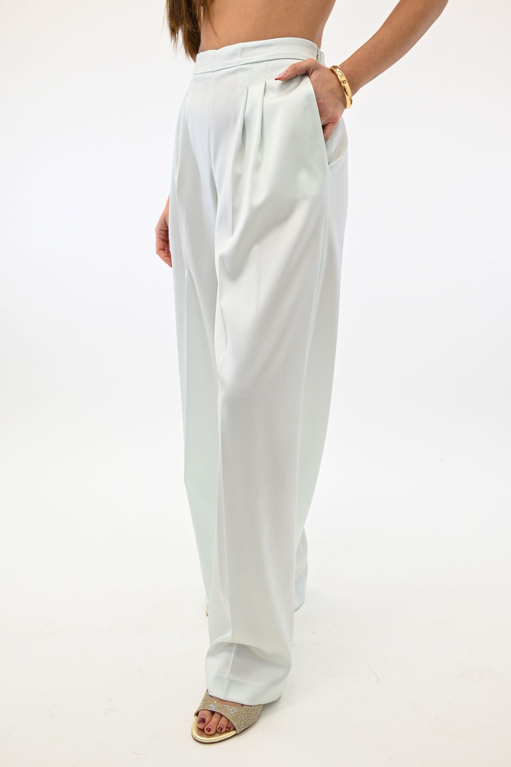 Twinset pantaloni a palazzo in raso azzurro